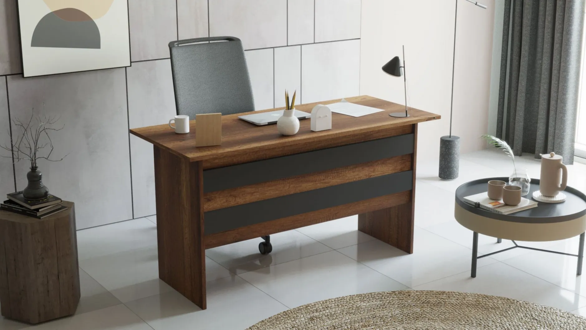 Vario A Schreibtisch | 100 % MELAMIN | Walnuss, Anthrazit