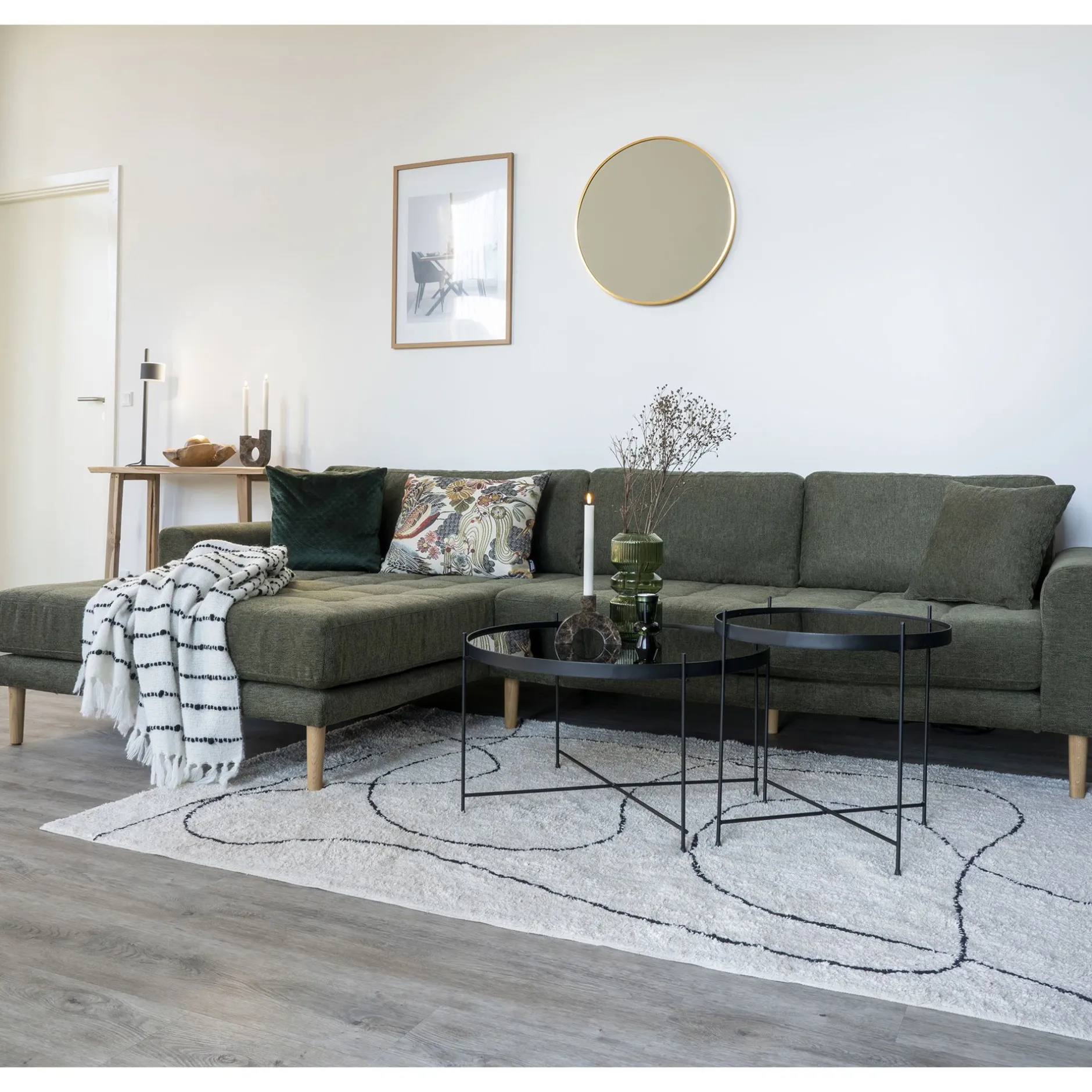 Venezia Schwarzer Couchtisch: Stahl und Glas Ø70xh40cm