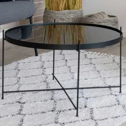 Venezia Schwarzer Couchtisch: Stahl und Glas Ø70xh40cm