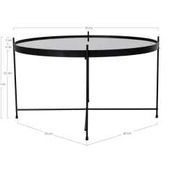 Venezia Schwarzer Couchtisch: Stahl und Glas Ø70xh40cm
