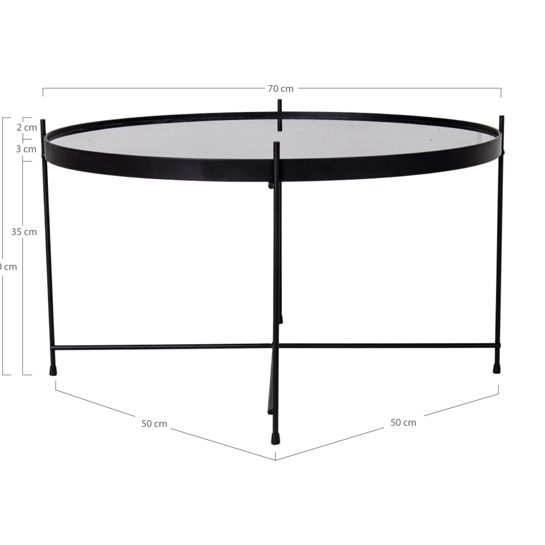 Venezia Schwarzer Couchtisch: Stahl und Glas Ø70xh40cm