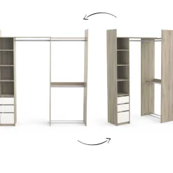Verstellbarer Kleiderschrank Swift 3 Kleiderstangen, 3 Einlegeböden, 1 Schuhregal, 1 Hutablage und 3 Schubladen-Kronberger Eiche/Mattweiß