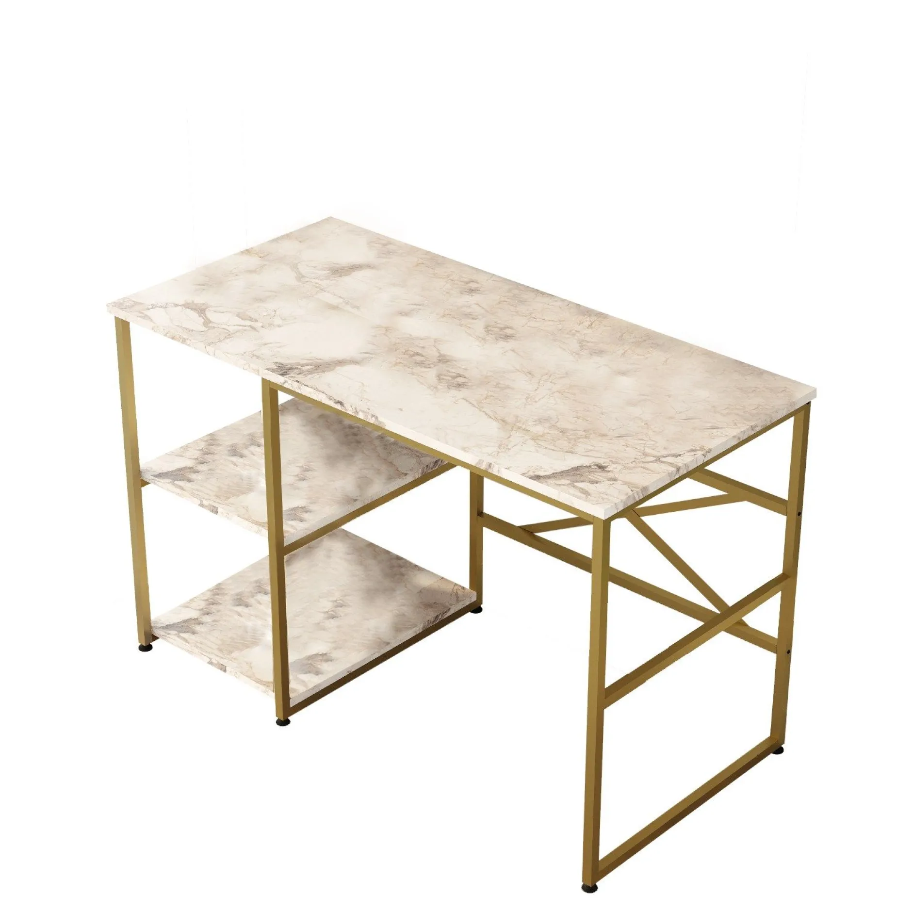 VG23 Schreibtisch | 100 % Melamin | Weißer Marmor, Gold