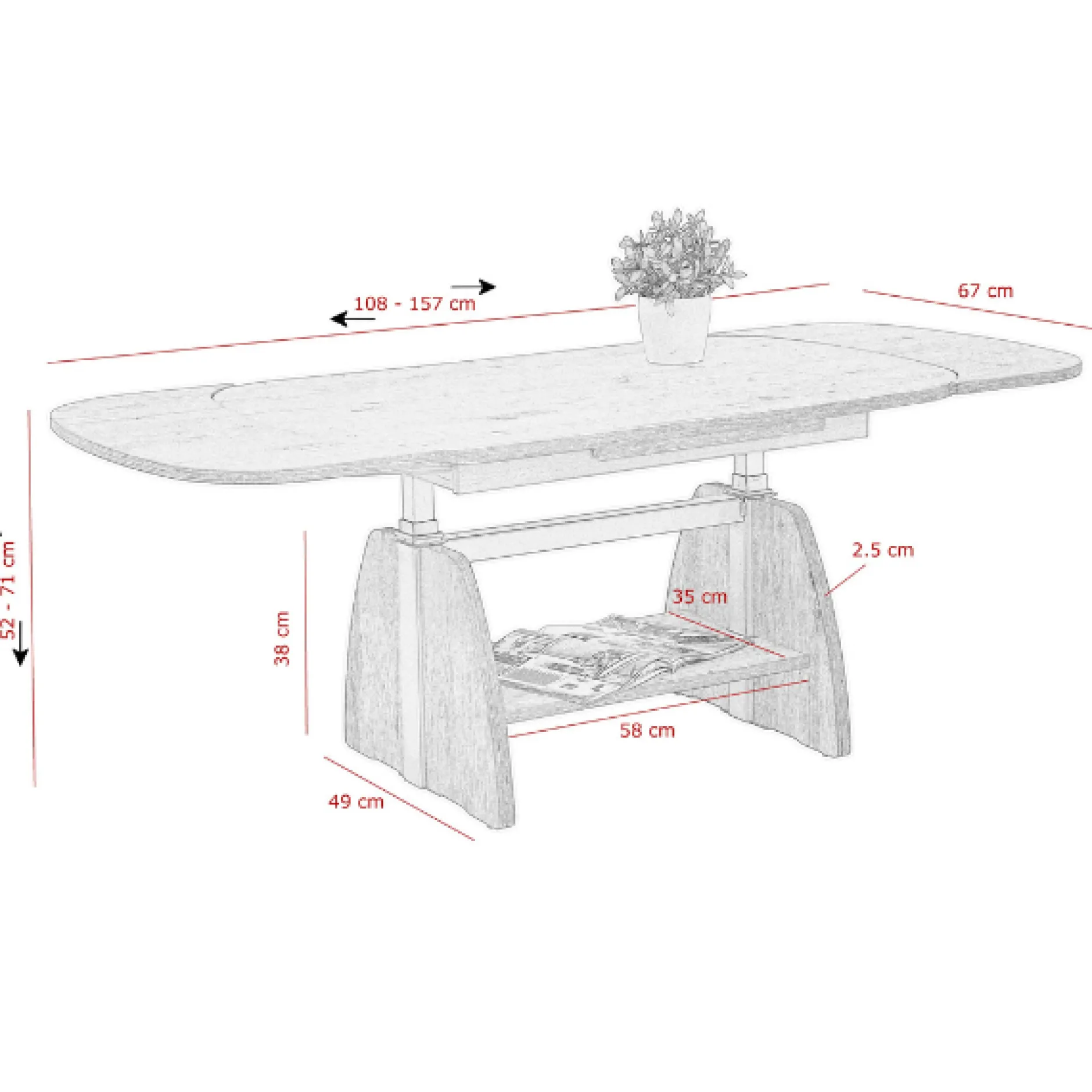 Vienna Couchtisch 108/157x67x52/71 cm Buche