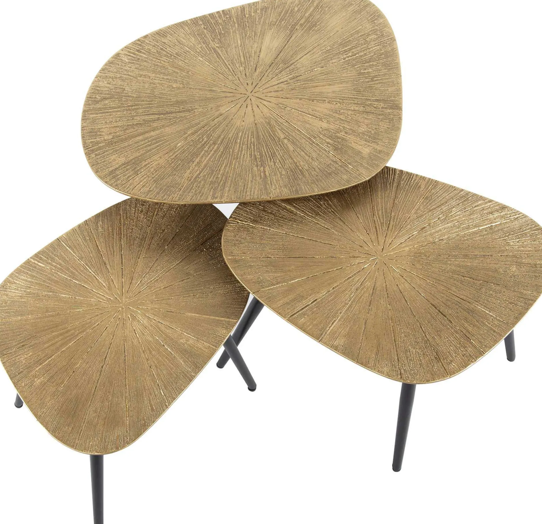 Viereckiger Couchtisch Ray Metall 3er Set in Antik Gold