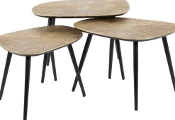 Viereckiger Couchtisch Ray Metall 3er Set in Antik Gold