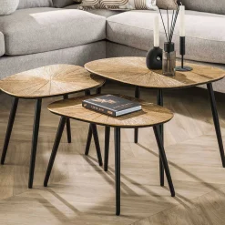 Viereckiger Couchtisch Ray Metall 3er Set in Antik Gold