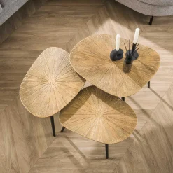 Viereckiger Couchtisch Ray Metall 3er Set in Antik Gold