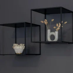 Vita Black Wallshelf: Stylish 36x36x36 cm Stahl und Brett