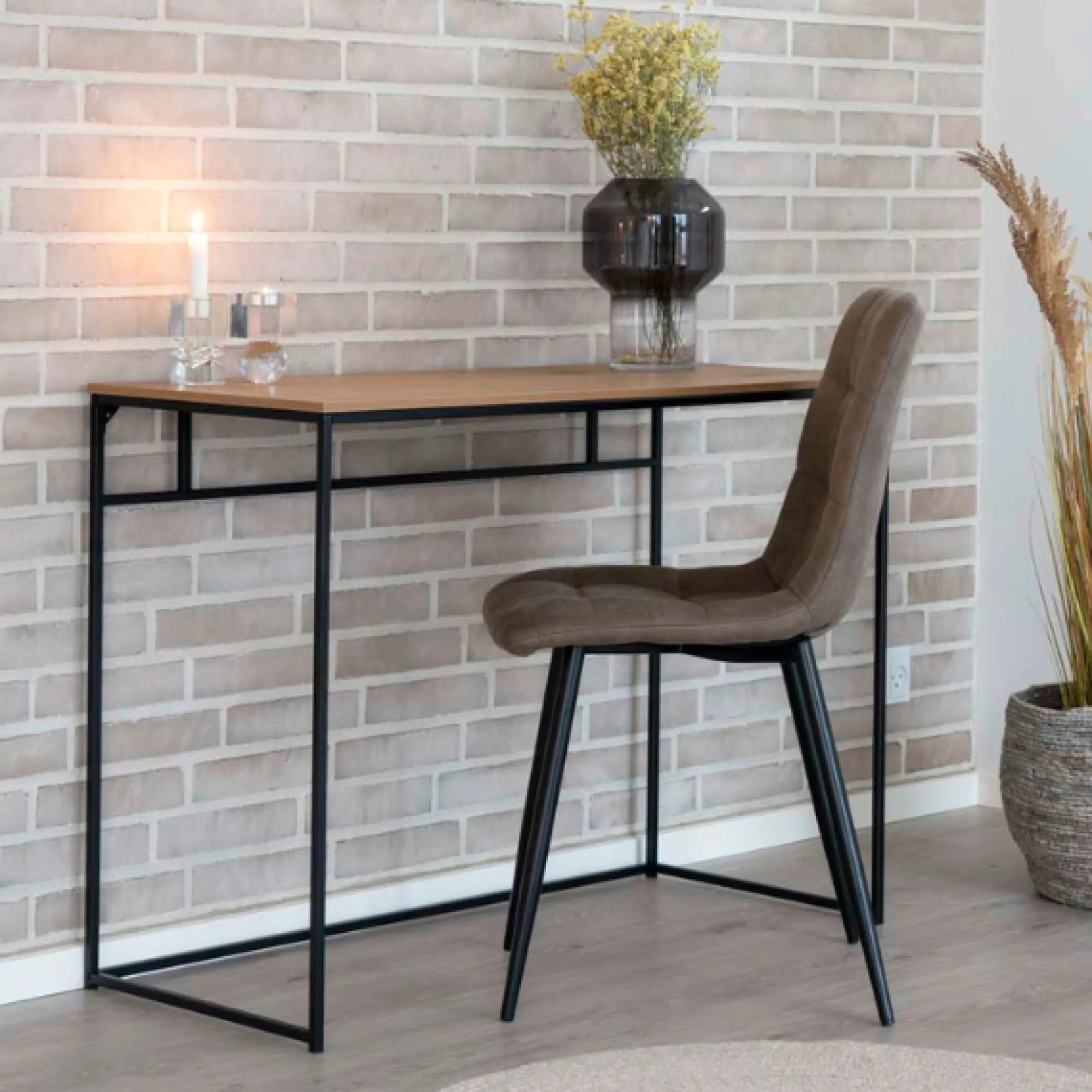 Vita Schreibtisch - Eiche Natur mit schwarzem Rahmen | 100x45x75 cm