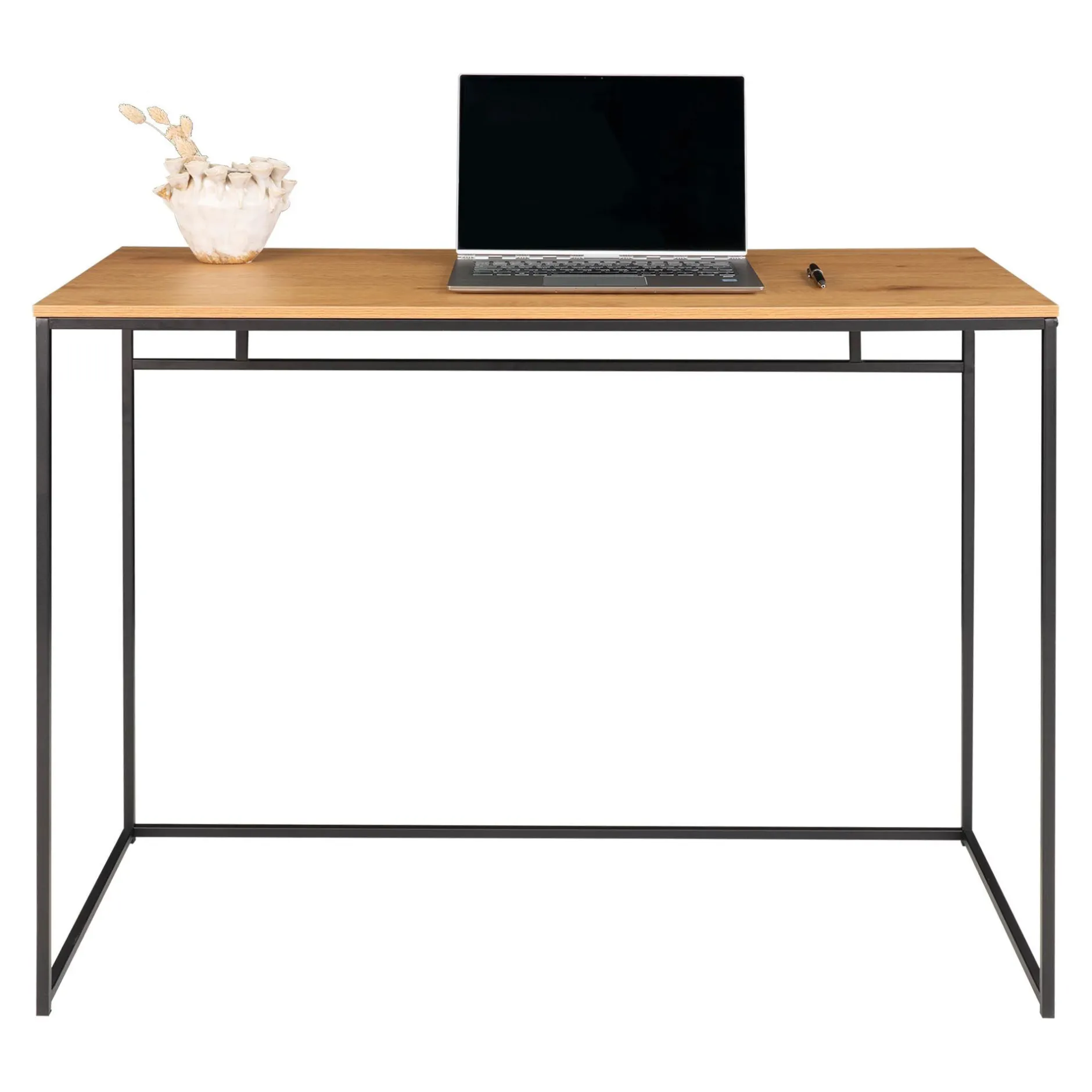 Vita Schreibtisch - Eiche Natur mit schwarzem Rahmen | 100x45x75 cm