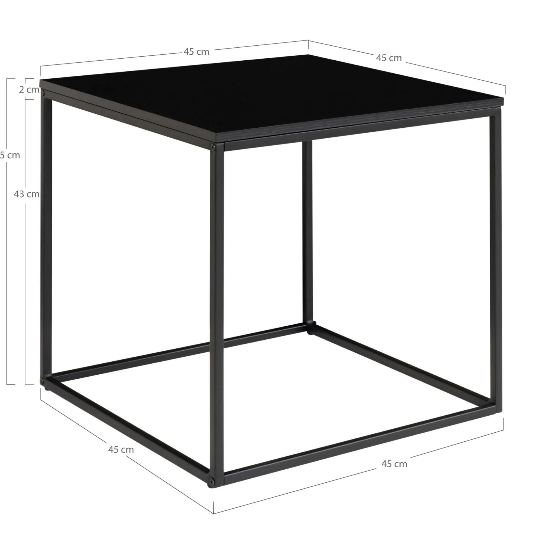 Vita Schwarzer Beistelltisch - 45x45 cm Stahl und Melamin