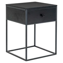 Vita Schwarzer Beistelltisch mit Schublade | Stahl, MDF 40x40x55cm