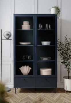 Vitrine Carillon 100cm mit zwei Türen und Schublade - navy blue