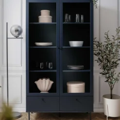 Vitrine Carillon 100cm mit zwei Türen und Schublade - navy blue