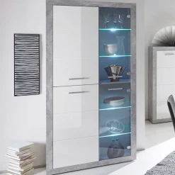 Vitrine Inga 194 x 92 cm - Beton/Weiß