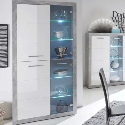 Vitrine Inga 194 x 92 cm - Beton/Weiß