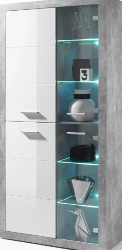 Vitrine Inga 194 x 92 cm - Beton/Weiß