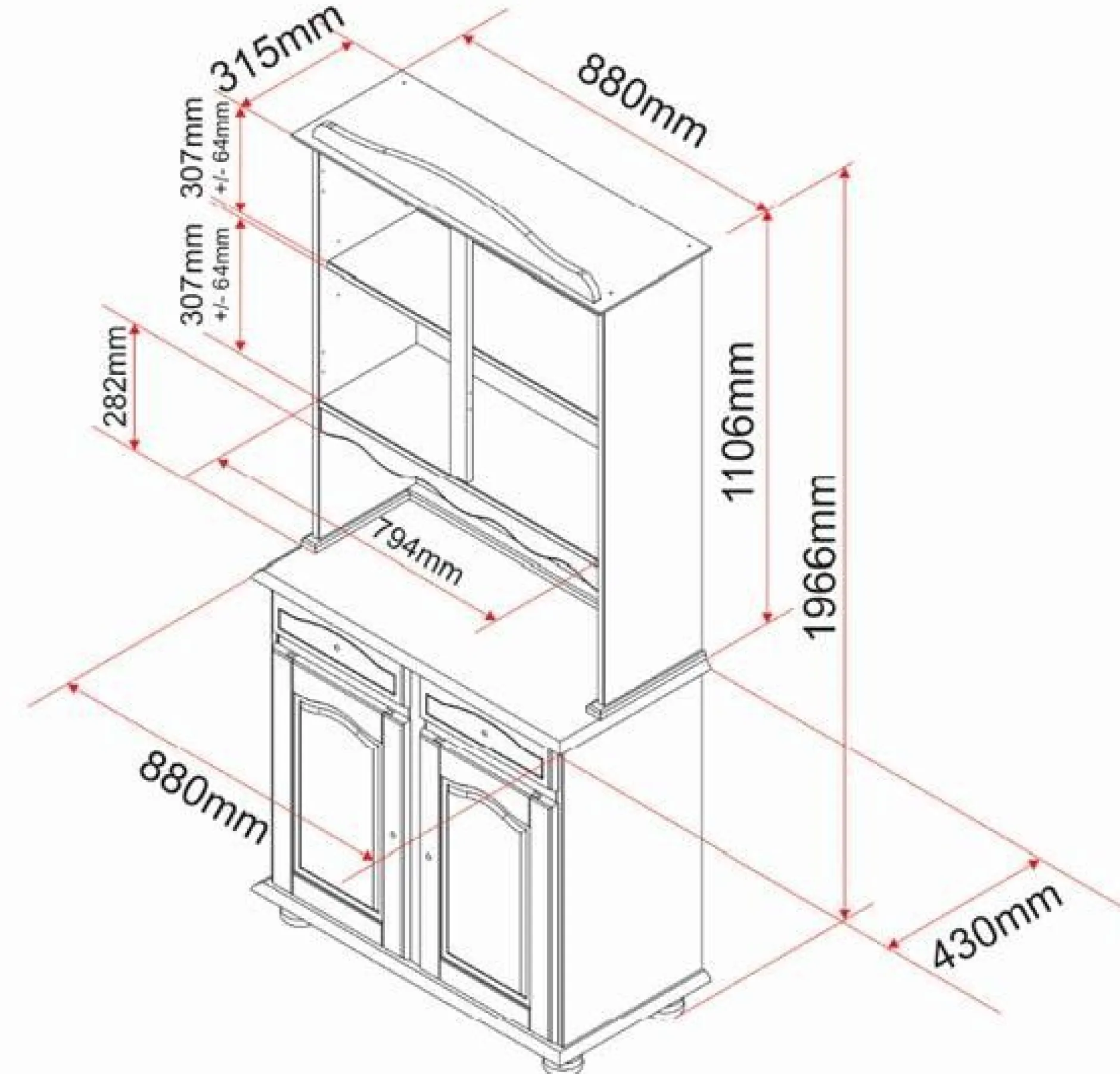 Vitrinenschrank Abaco - massives Kiefernholz