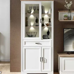Vitrine Samine 93cm 3 Türen und 1 Schublade - weiß/Eiche