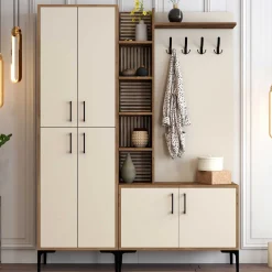 Viyana DA Garderobenständer | 100 % MELAMIN | Walnuss, Creme