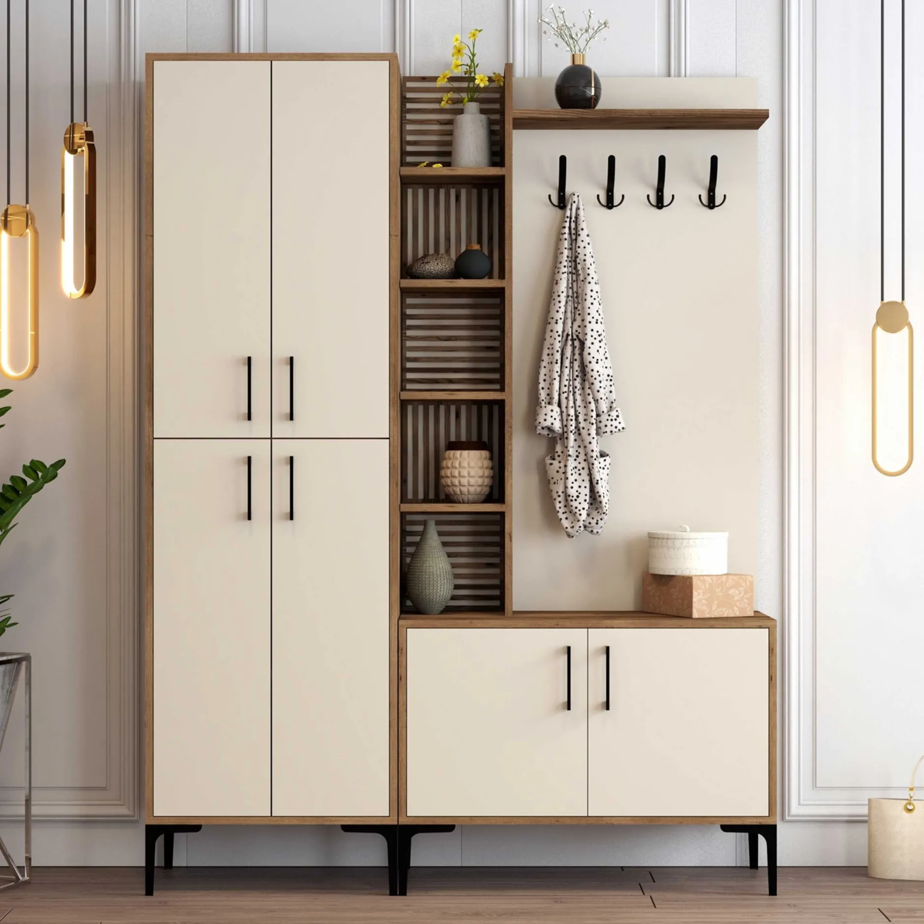 Viyana DA Garderobenständer | 100 % MELAMIN | Walnuss, Creme