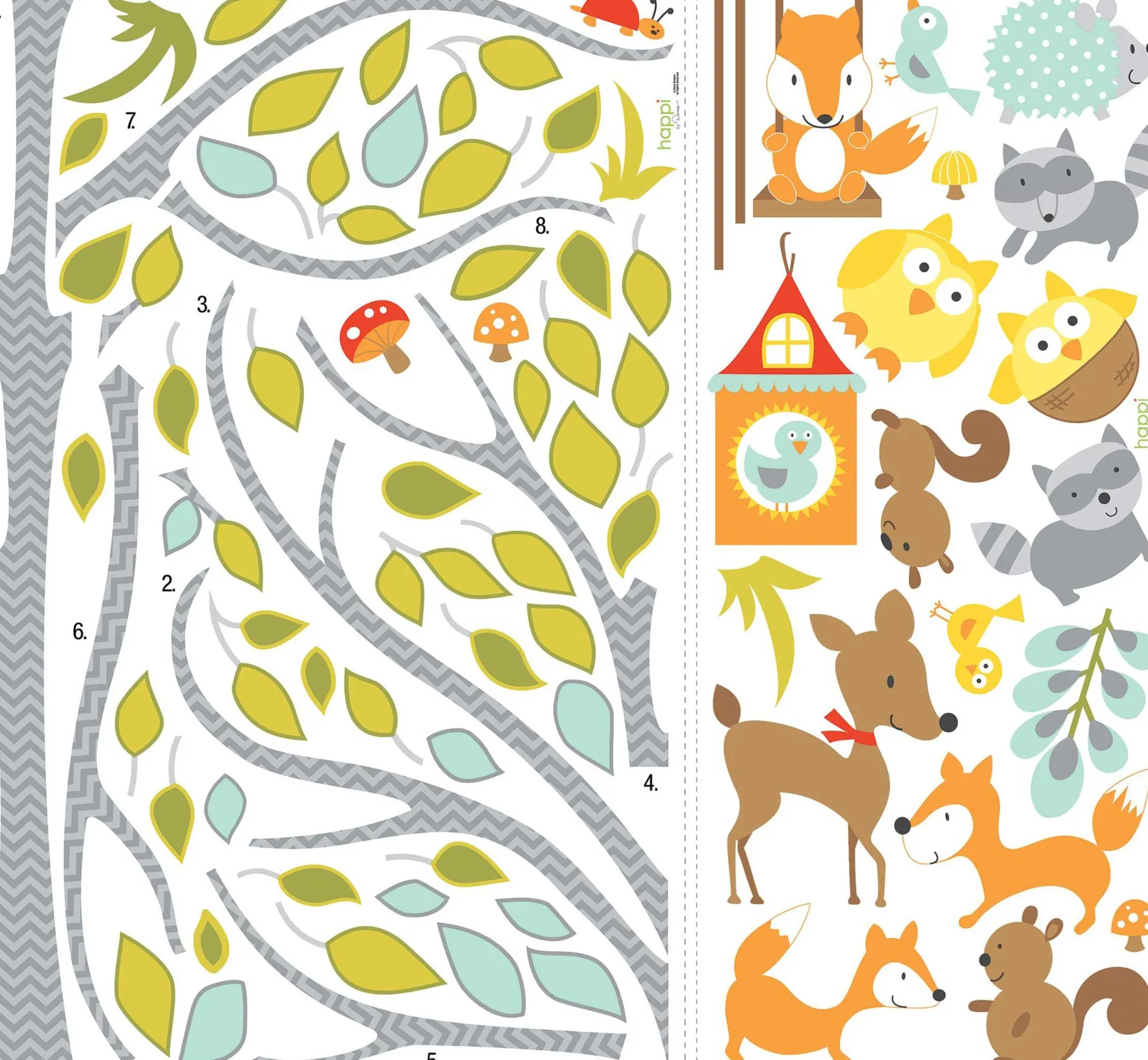 Wandaufkleber Happy Woodland Fuchs und Freunde Baum