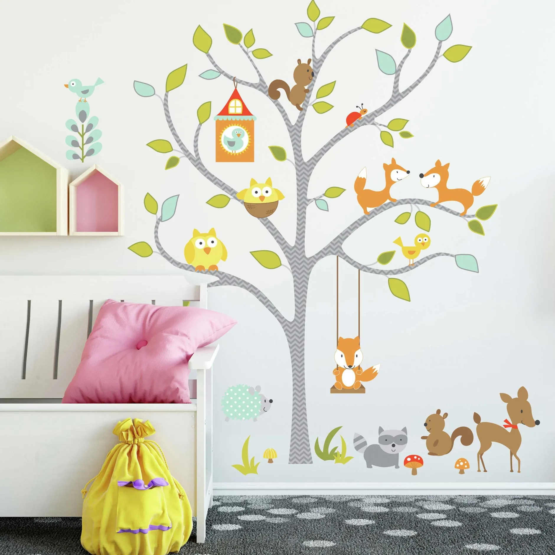 Wandaufkleber Happy Woodland Fuchs und Freunde Baum