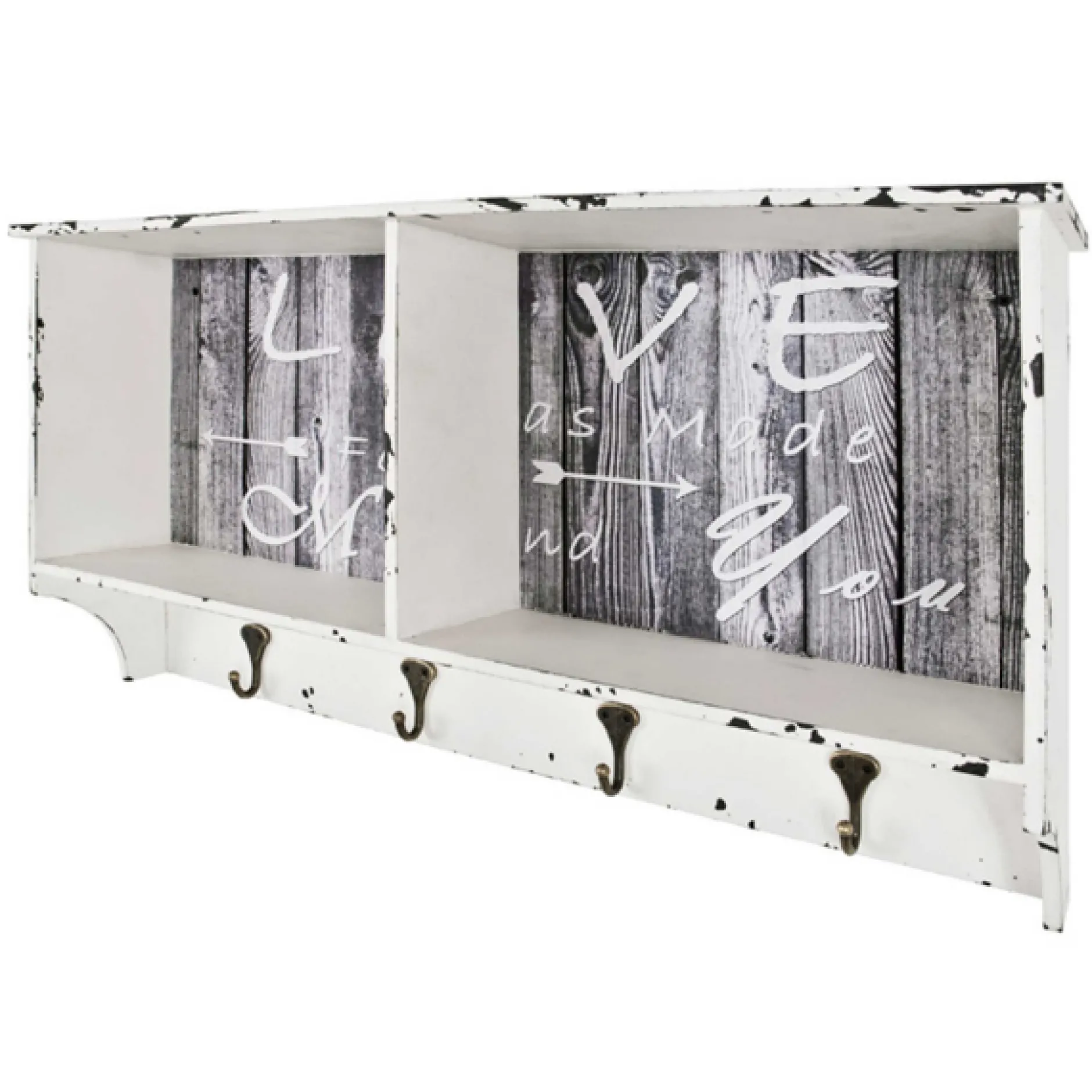Wandgarderobe Raiden 76cm, 4 Haken - weiß/grau