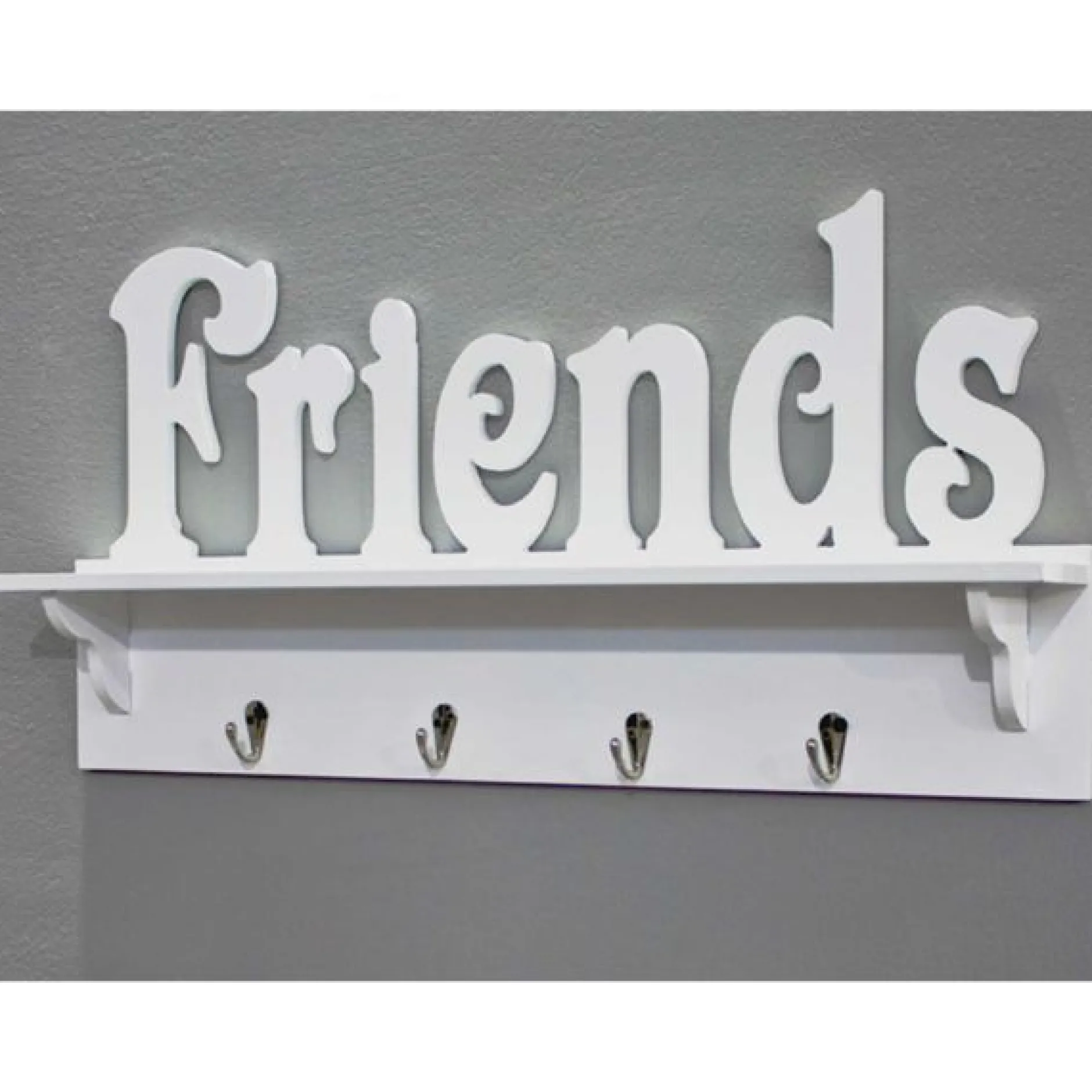Wandpaneel mit Ablage und 4 Haken | 60 x 9 x 30 cm | Weiß