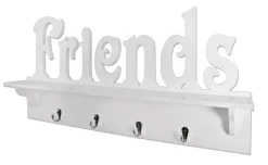 Wandpaneel mit Ablage und 4 Haken | 60 x 9 x 30 cm | Weiß