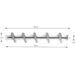 Wandpaneel mit 5 Haken | 60 x 10 x 10 cm | Metall