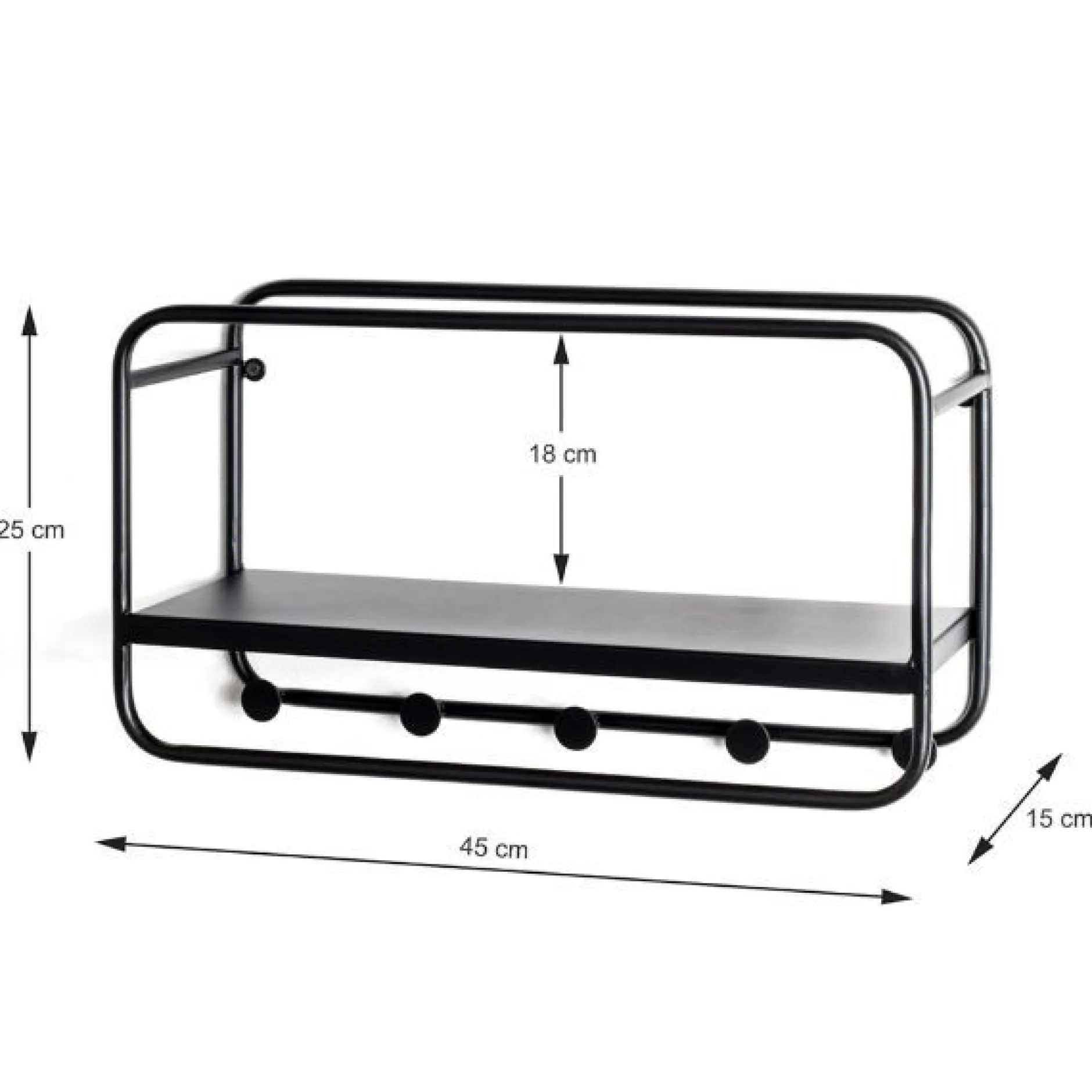 Wandpaneel mit 5 Haken | 45 x 15 x 25 cm | Schwarz