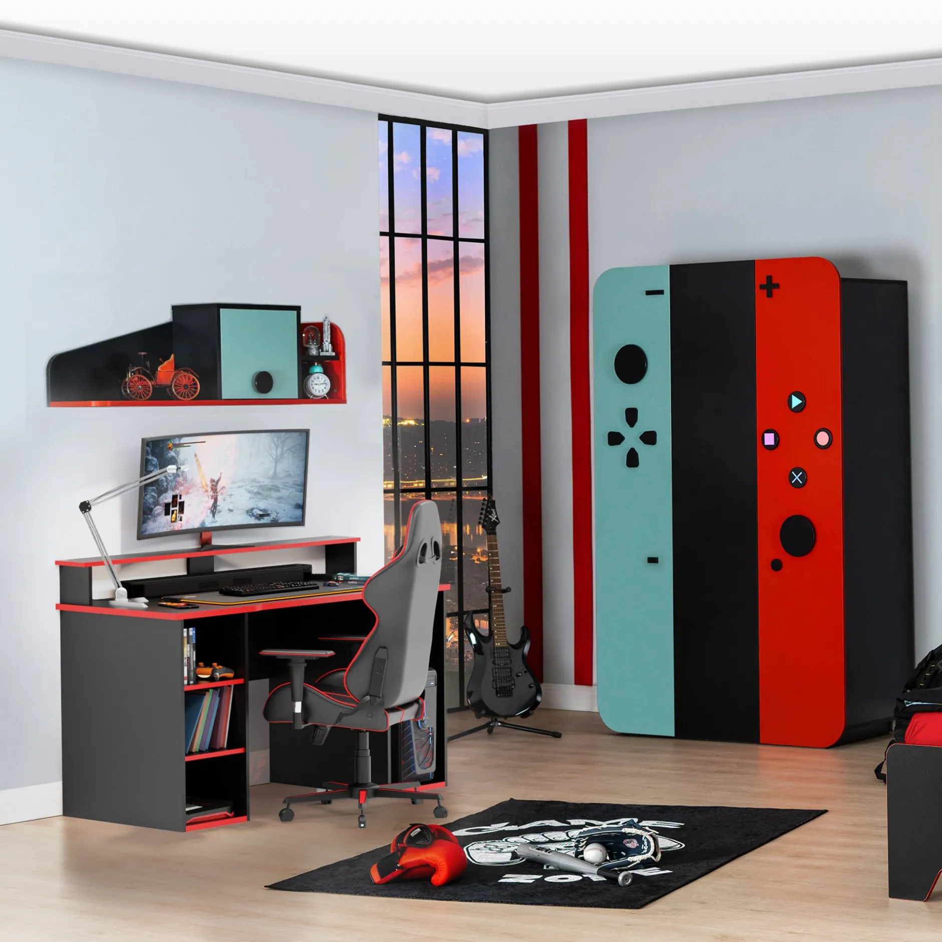 Wandregal GamingKids - schwarz/rot