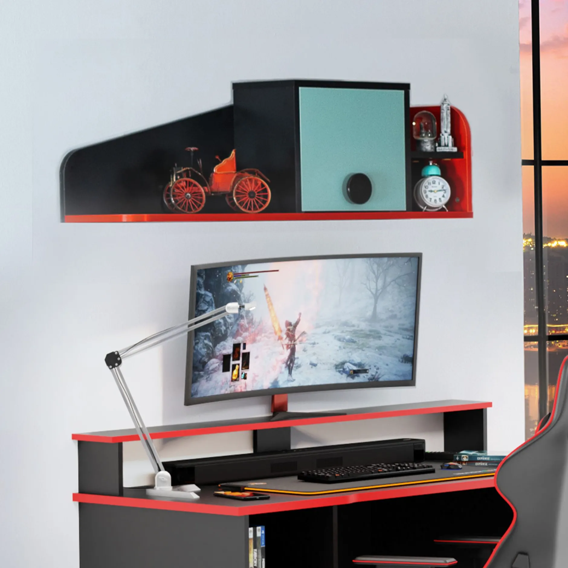 Wandregal GamingKids - schwarz/rot