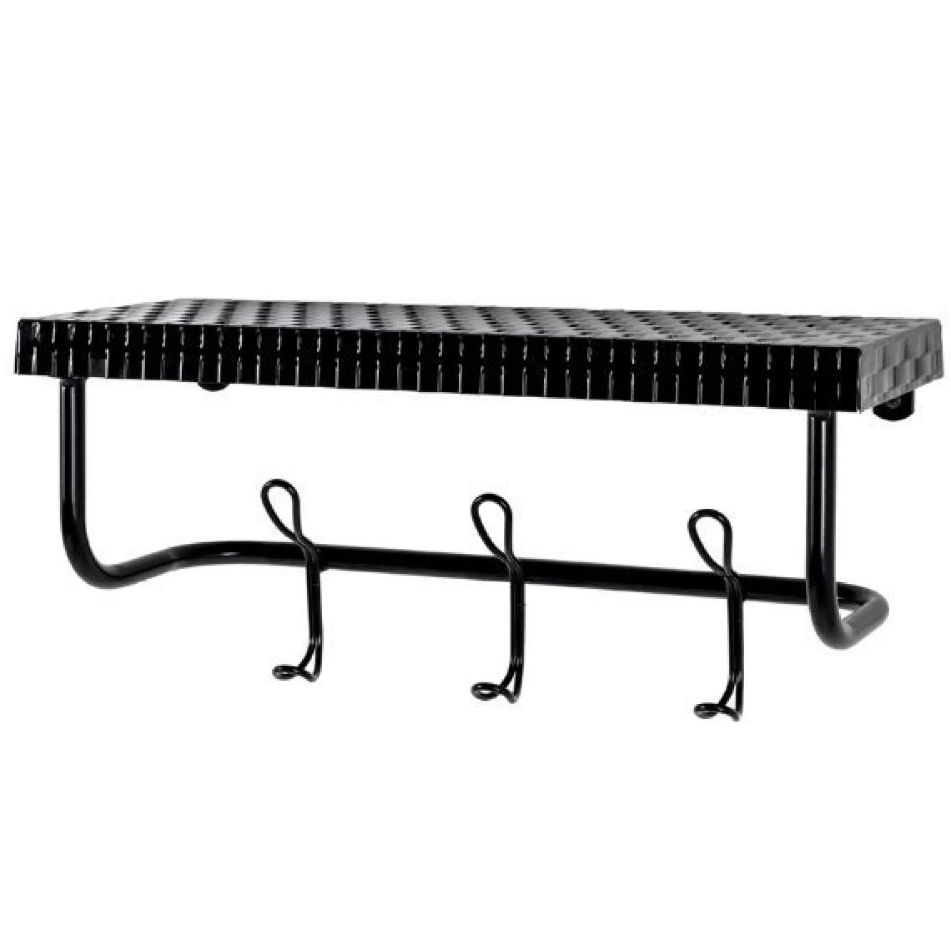Wandregal mit 3 Haken und Ablagefläche | 42 x 16 x 19 cm | Schwarz