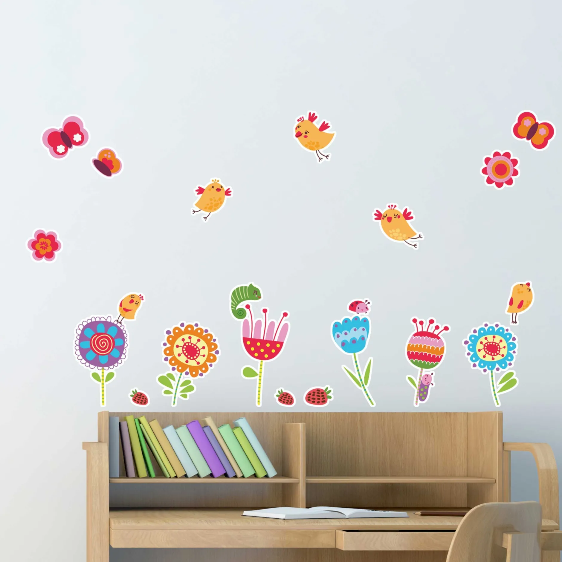 Wandsticker Vögel und Blumen