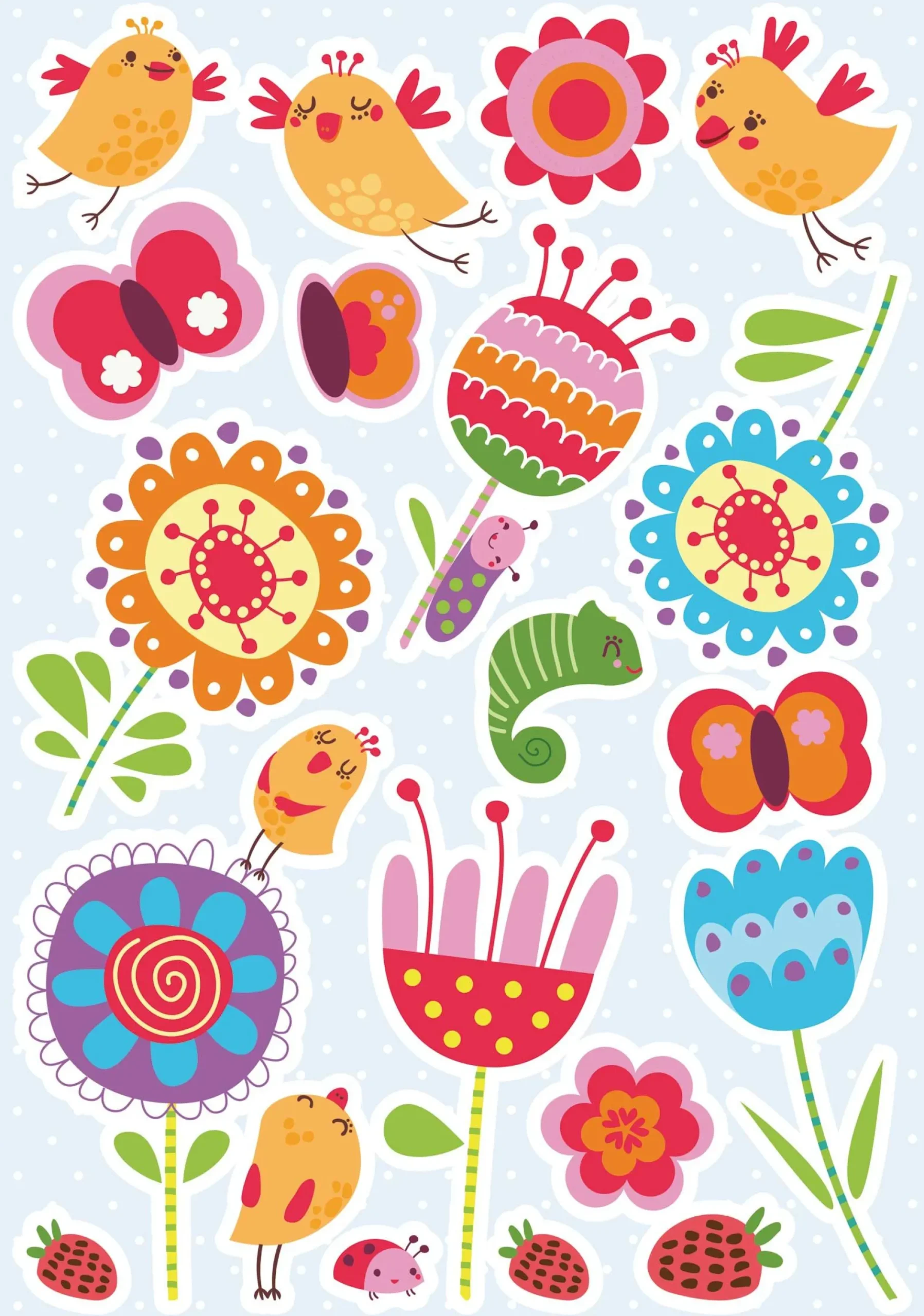 Wandsticker Vögel und Blumen
