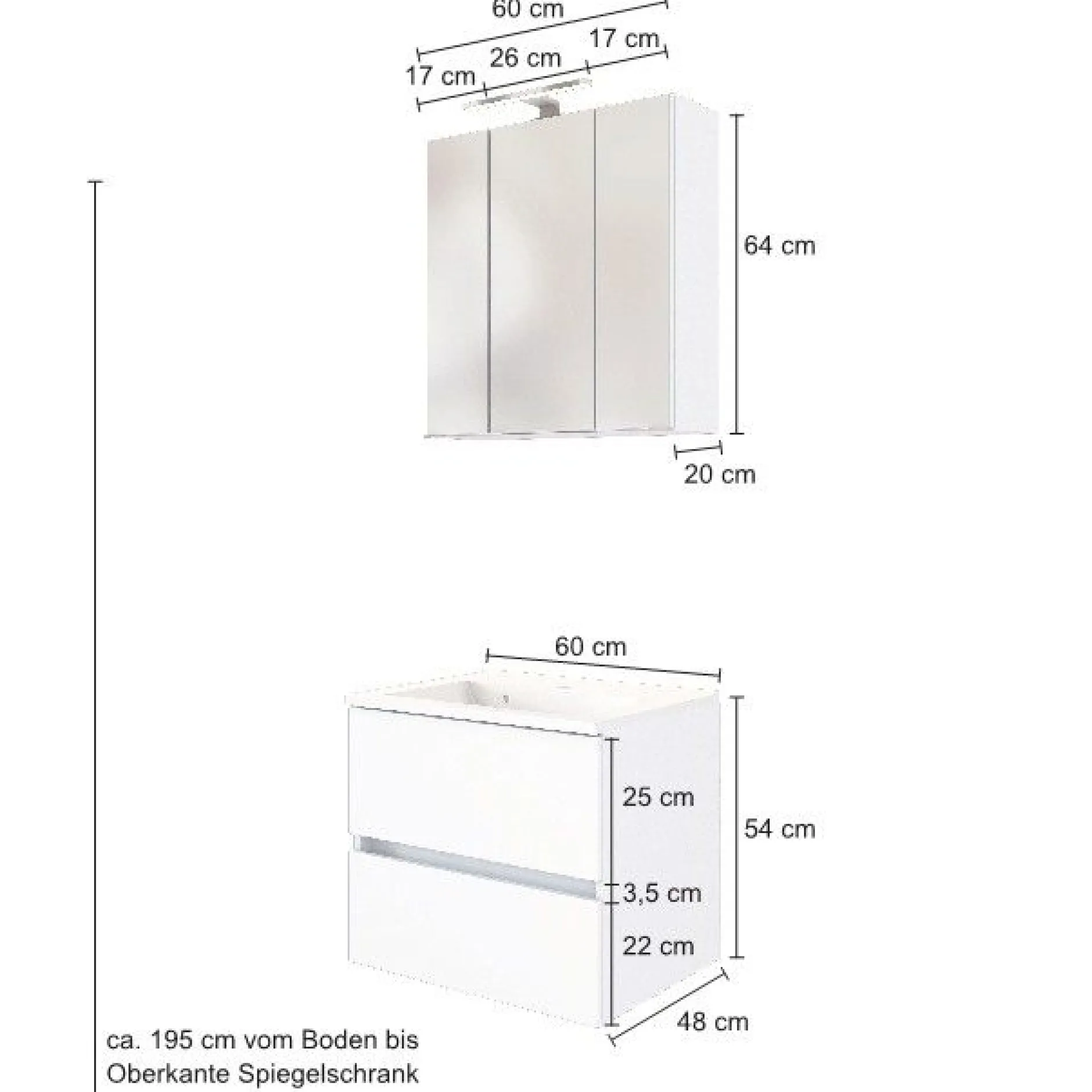 Waschbeckenmöbel-Set Brama 60cm - weiß