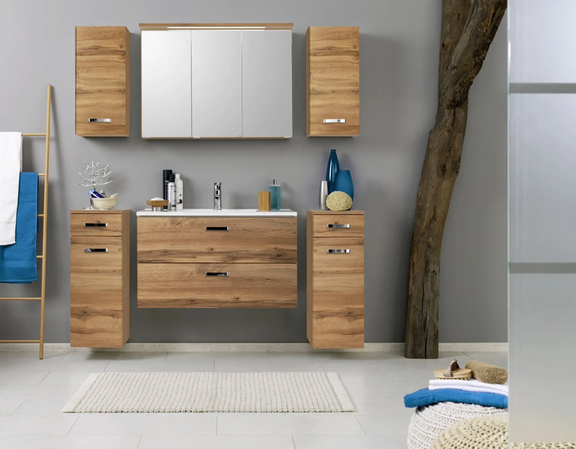 Waschbeckenschrank Bobbi 100cm 2 Schubladen - Eiche