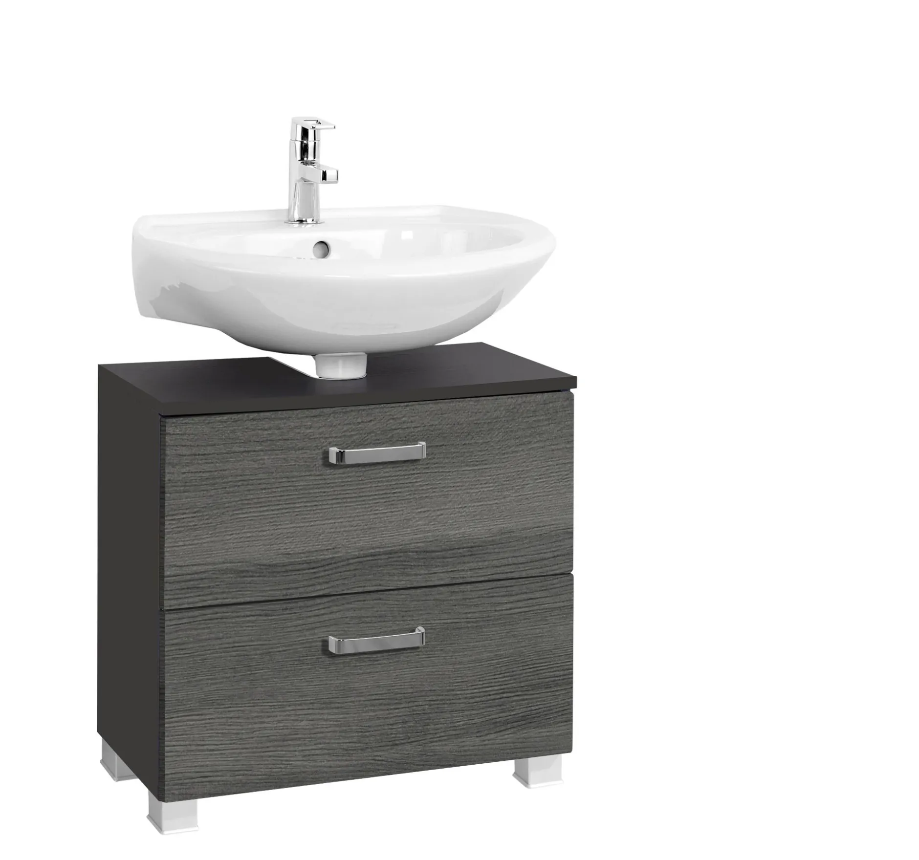 Waschbeckenschrank Bobbi 60cm 1 Tür und 1 Schublade - graphit/graue Eiche