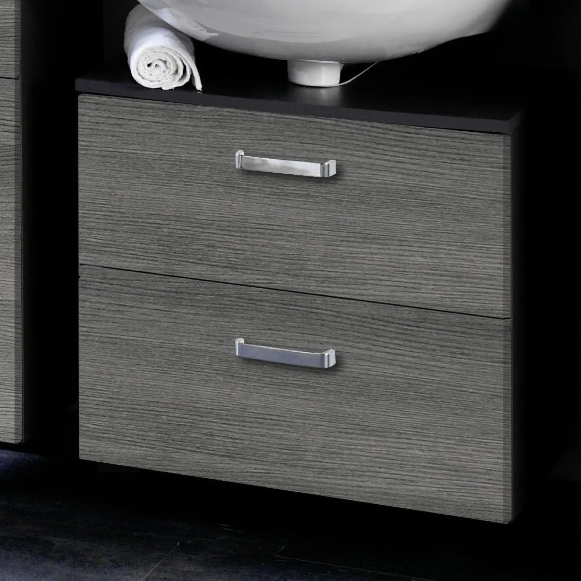 Waschbeckenschrank Bobbi 70cm 1 Tür und 1 Schublade - graphit/graue Eiche