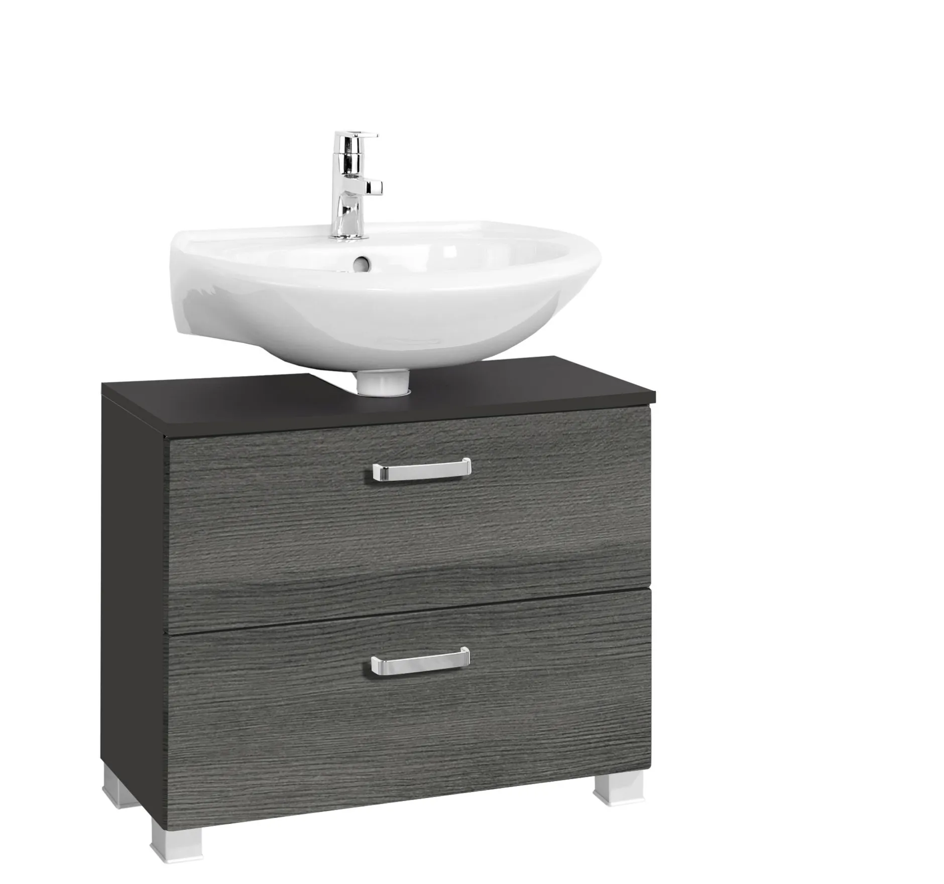 Waschbeckenschrank Bobbi 70cm 1 Tür und 1 Schublade - graphit/graue Eiche