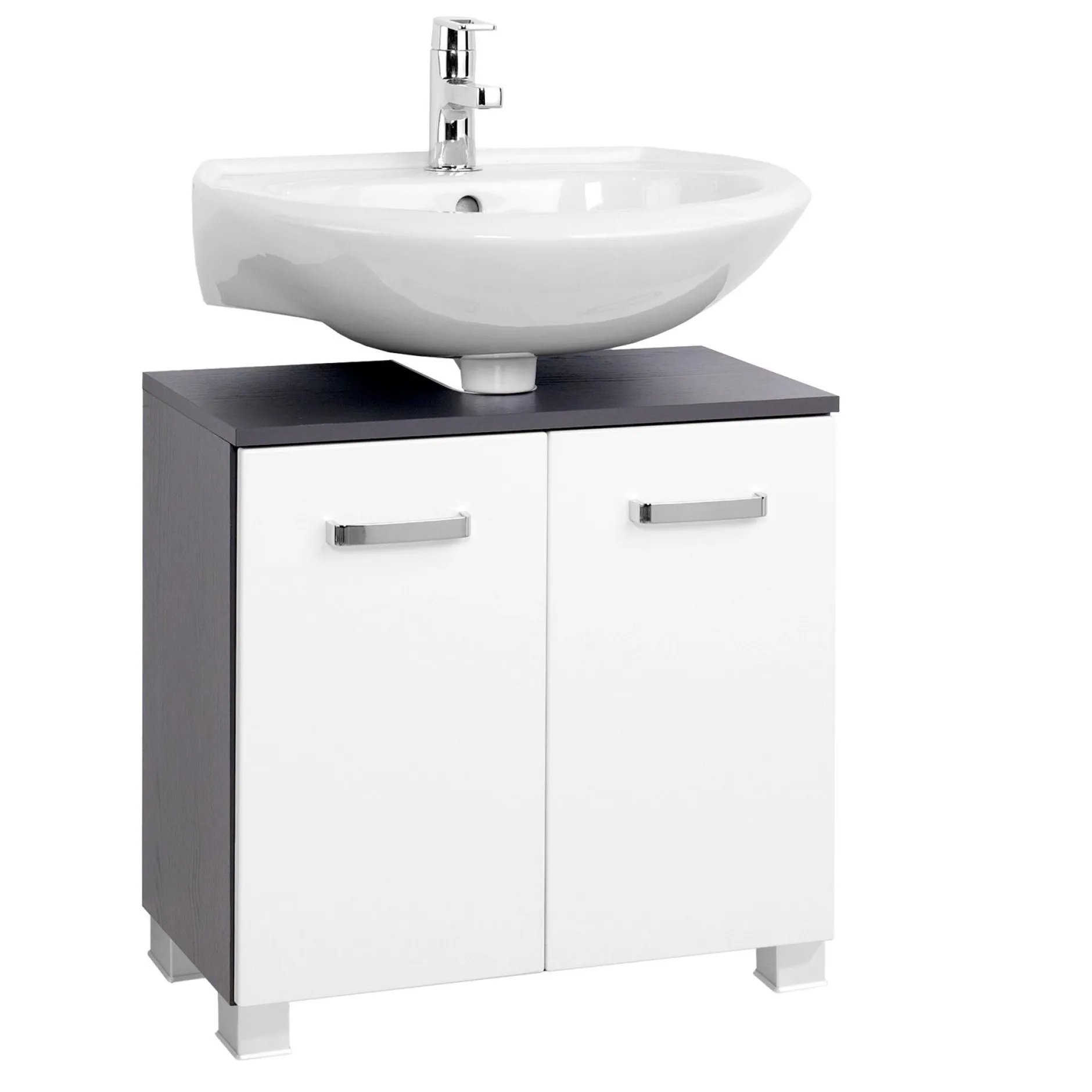 Waschbeckenschrank Bobbi 60cm 2-türig - graphit/hochglanz-weiß