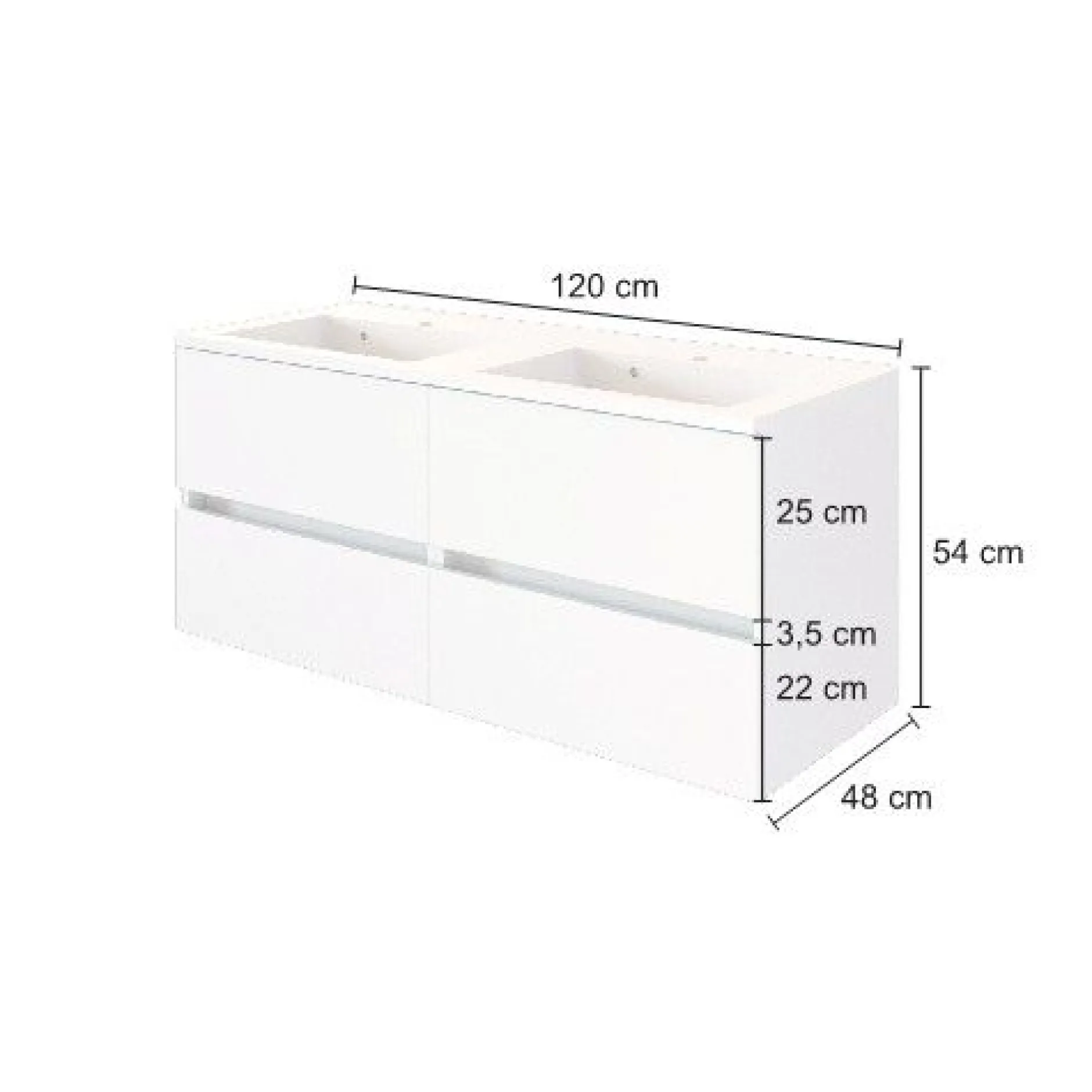 Waschbeckenschrank Brama 120cm 4 Schubladen - weiß