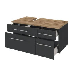 Waschbeckenschrank Dasa (links) 90cm mit 4 Schubladen - graphit/mattgrau