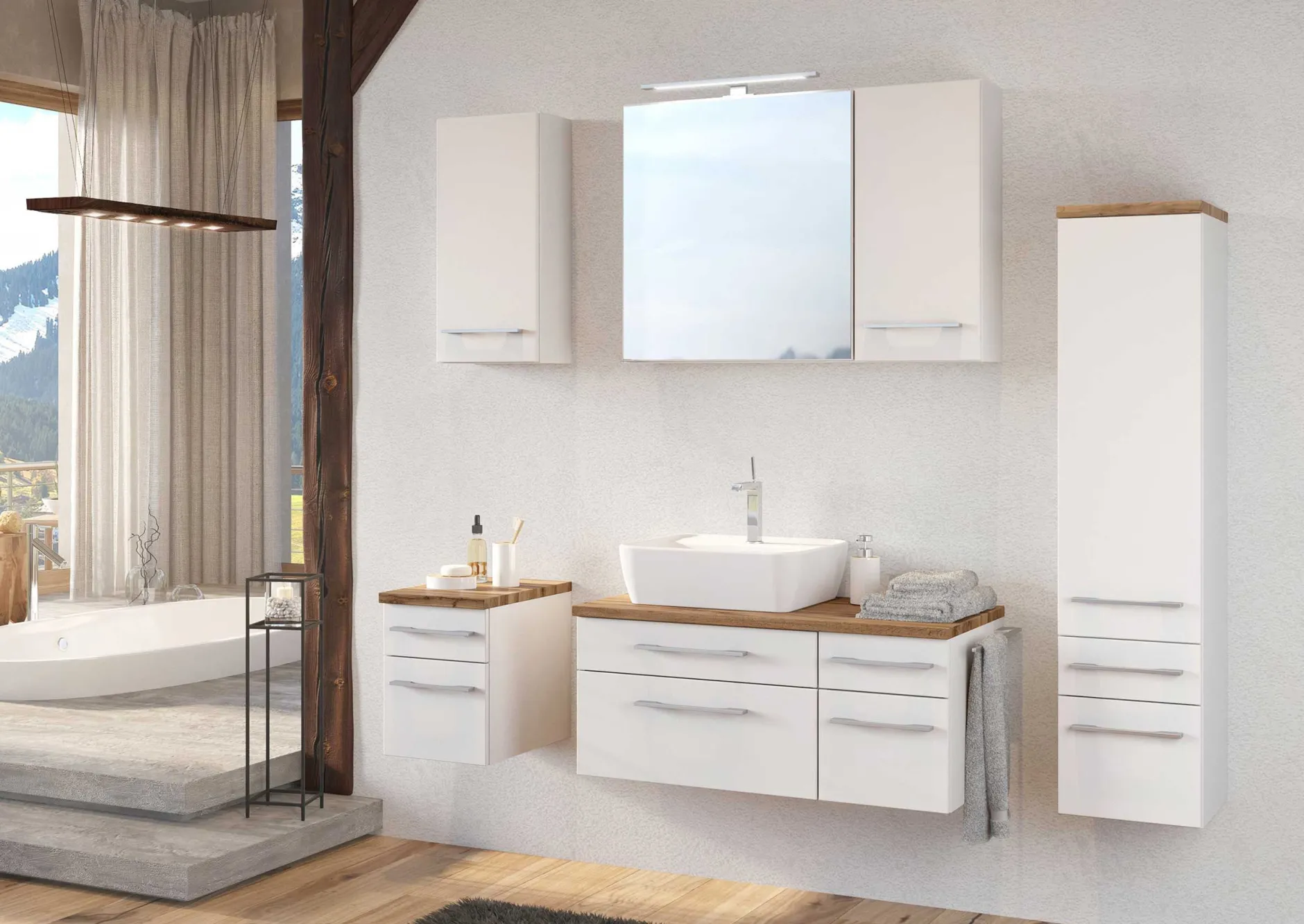 Waschbeckenschrank Dasa (rechts) 90cm mit 4 Schubladen - weiß