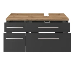 Waschbeckenschrank Dasa (rechts) 90cm mit 4 Schubladen - graphit/mattgrau