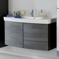Waschbeckenschrank Florent gebogen 100cm 2 Türen - graphit/graue Eiche