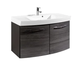 Waschbeckenschrank Florent gebogen 100cm 2 Türen - graphit/graue Eiche